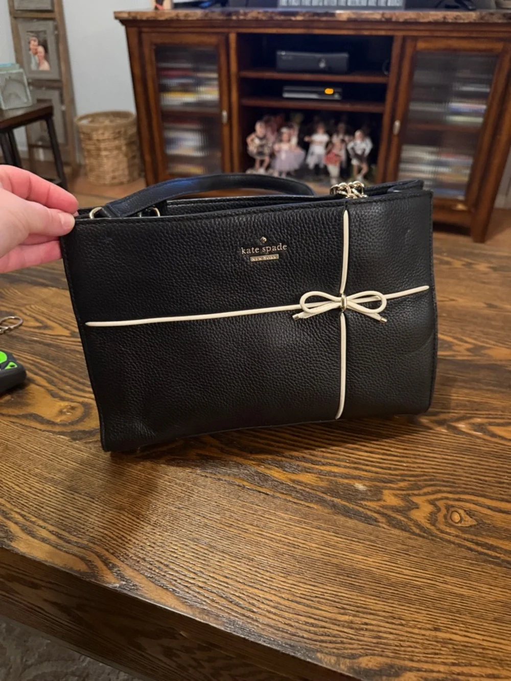 kate spade Black Tote with Cream Bow Accent